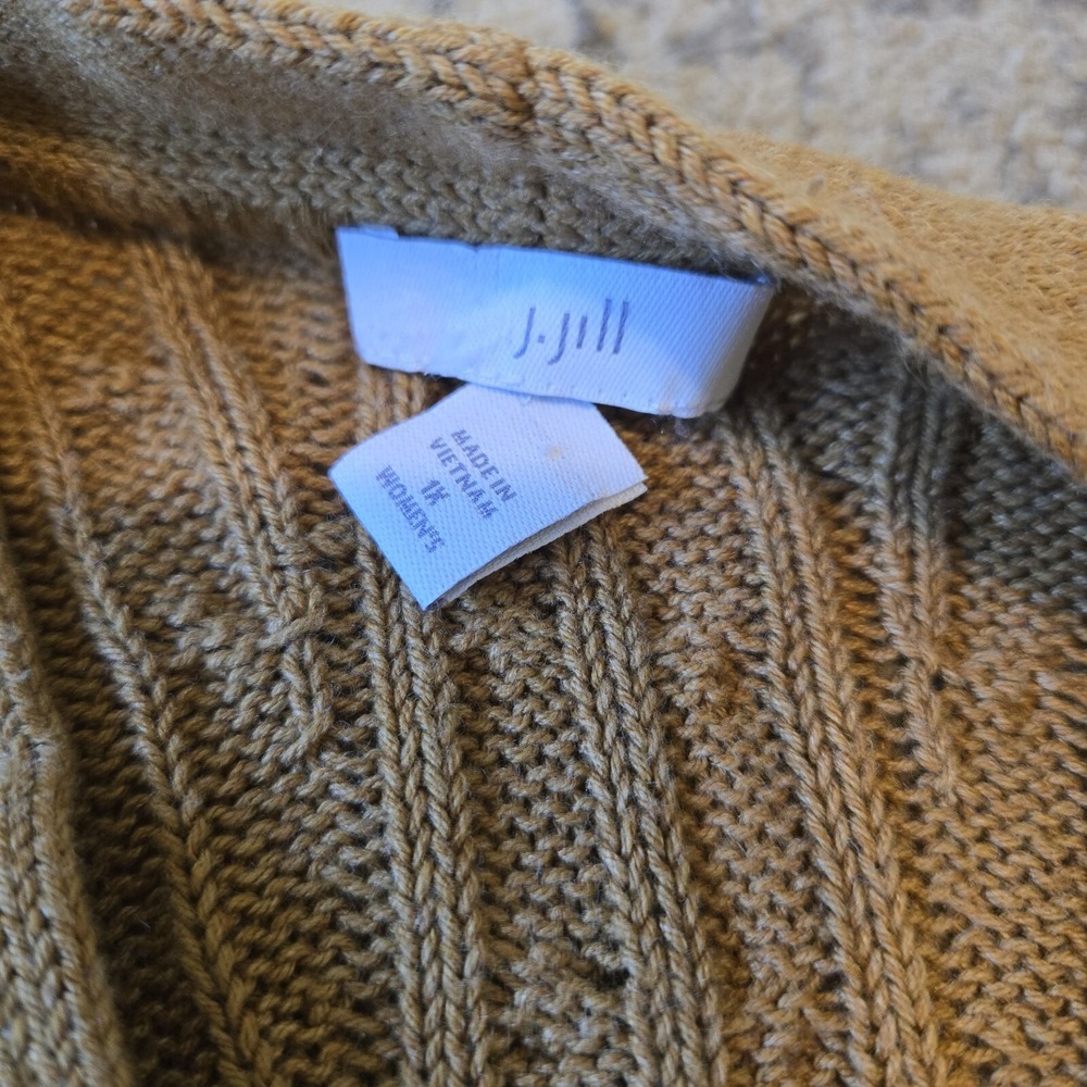 J. Jill Plus 1X Open Front Cable Knit Cardigan Sweater Camel Color Cotton Blend - Picture 6 of 7